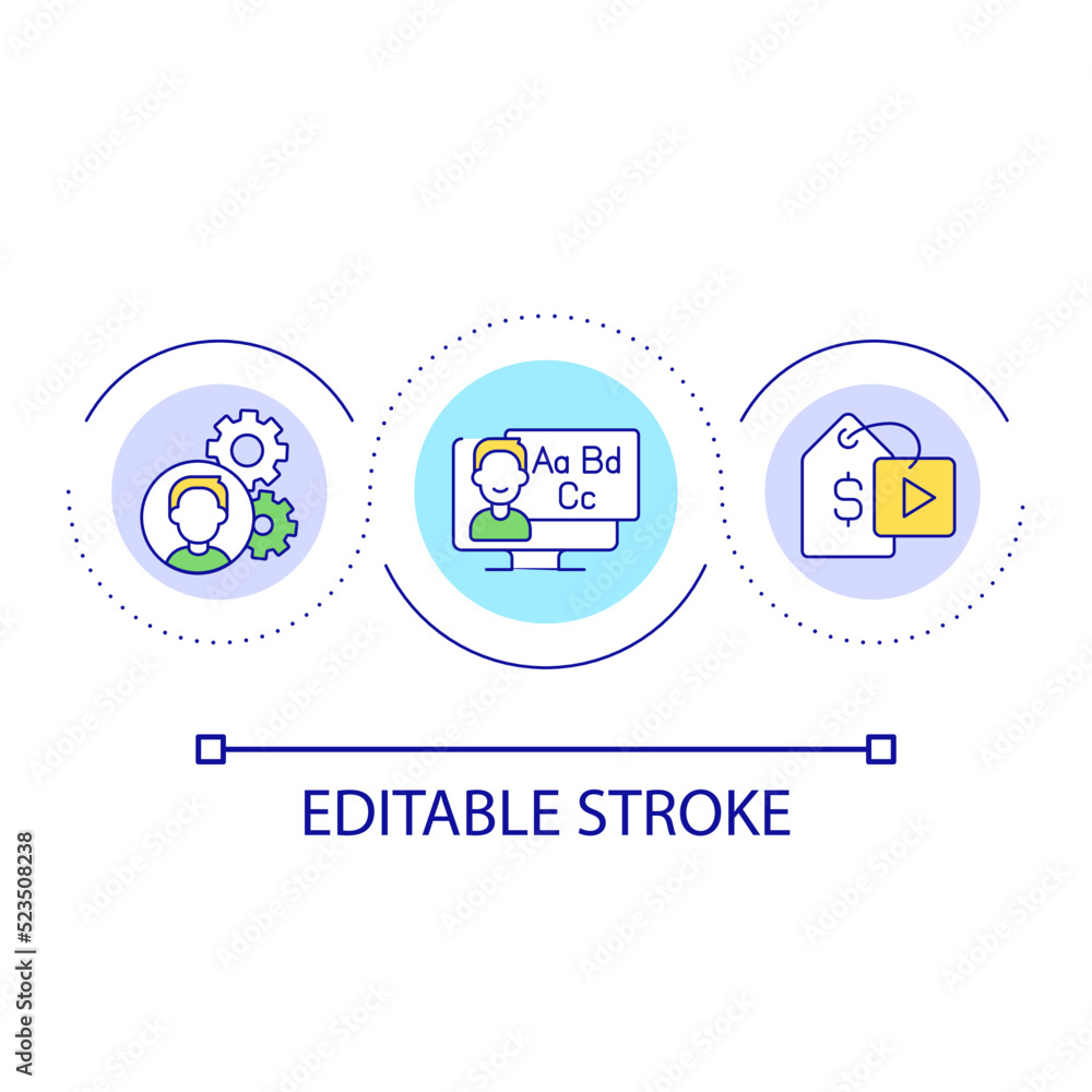 Fototapete foreign language online lessons loop concept icon. english for kids. paid internet lessons abstract 