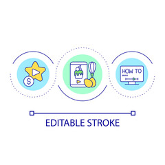 How to prepare food loop concept icon. Educational video. Paid content. Dessert recipes abstract idea thin line illustration. Isolated outline drawing. Editable stroke. Arial font used