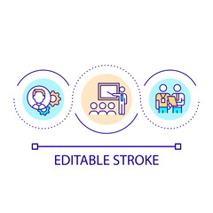 Business coaching loop concept icon. Trainings for employees. Conference and presentation abstract idea thin line illustration. Isolated outline drawing. Editable stroke. Arial font used