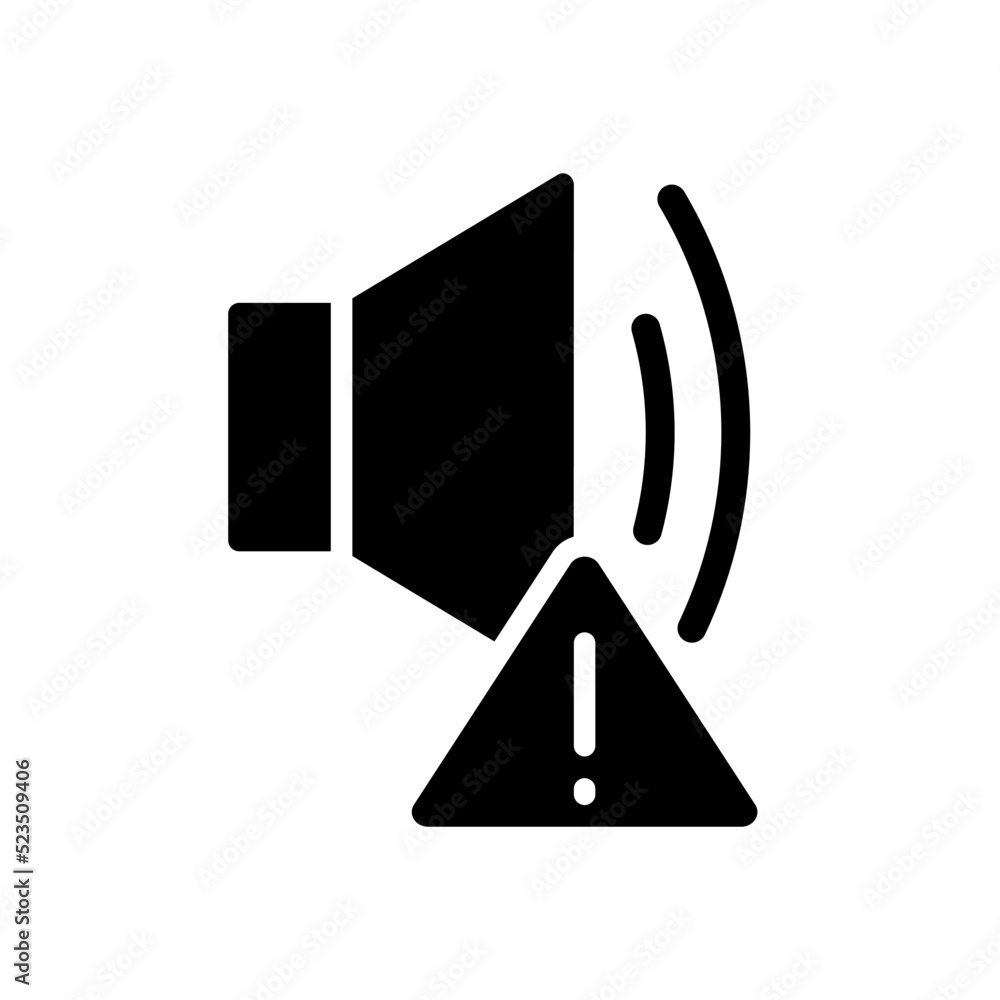 Aufkleber sound error black glyph icon. device breakage. media player failure. loudspeaker is broken. warning 