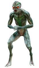 3D Rendering Green Alien on White