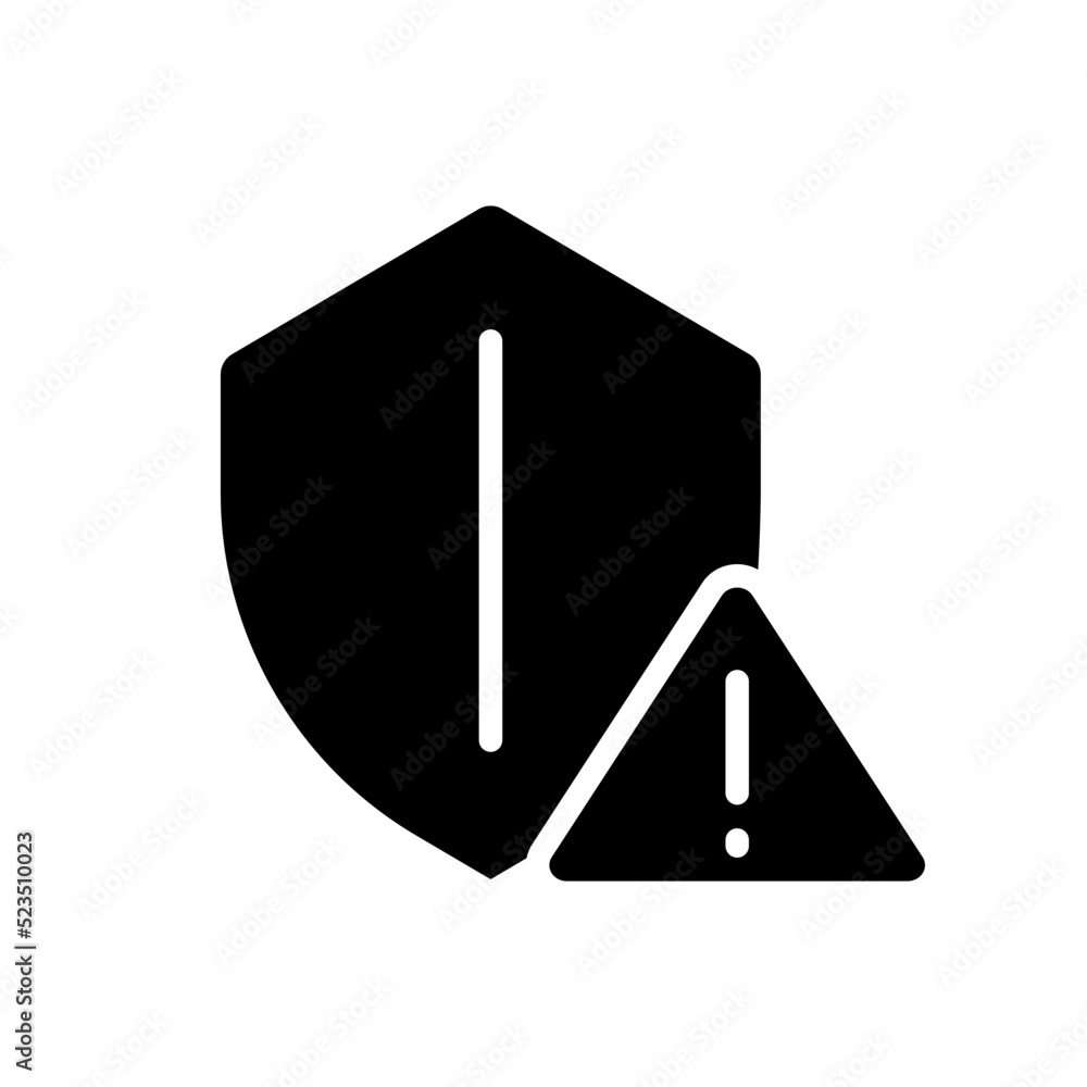 Poster safety warning black glyph icon. cybersecurity breach. risk of computer virus. security issue. data 
