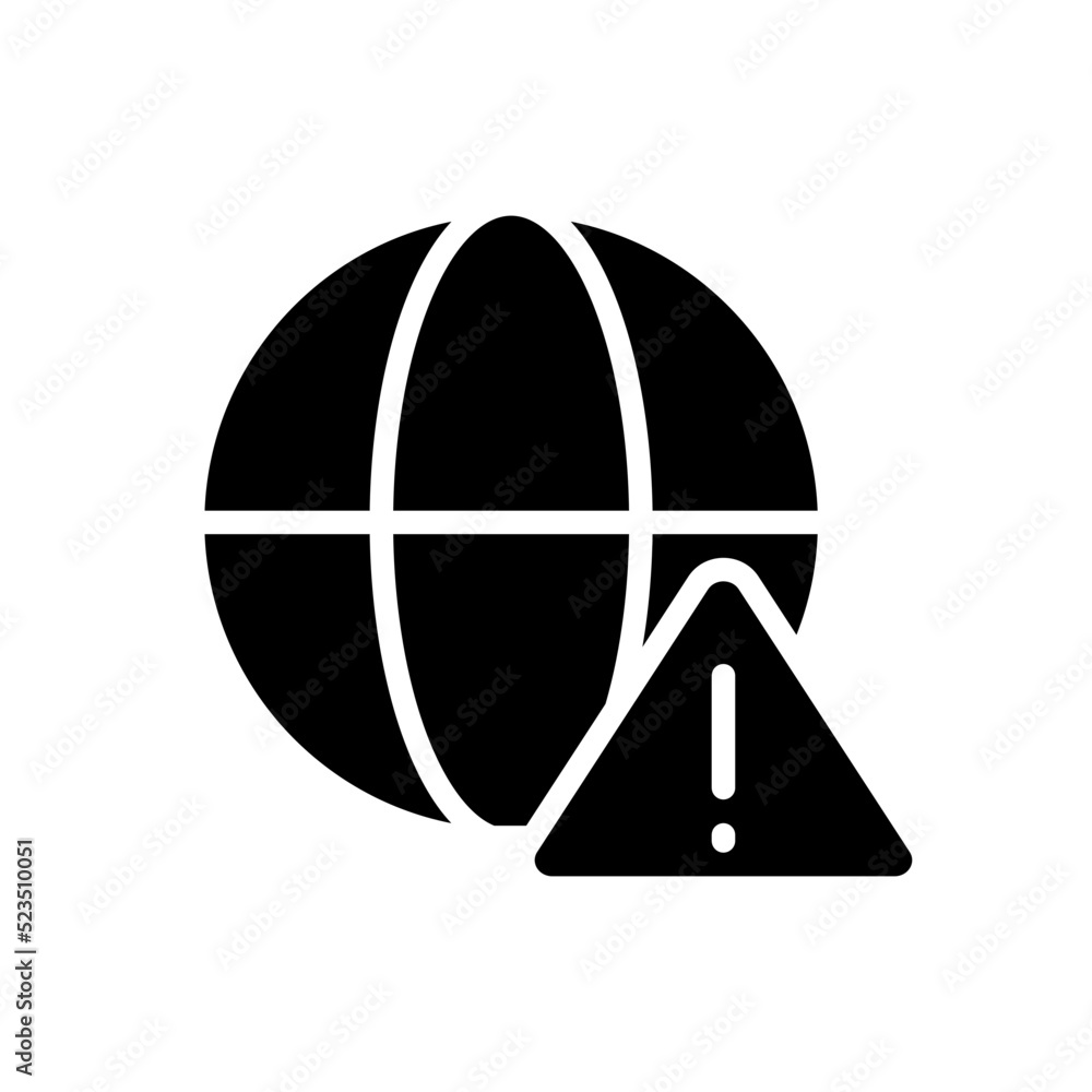 Poster global error black glyph icon. internet connection failure. website access denied. cybersecurity pro