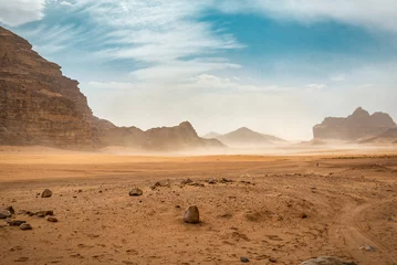 Fotobehang The wind raises the dust in desert © Volodymyr Shevchuk