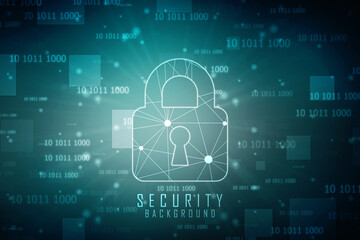 Digital Padlock on abstract technology background, Technology security concept. Modern safety digital background. Protection system, Cyber Security and safety information, personal data concept