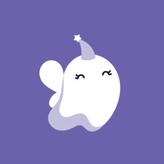 Halloween ghost. Cute ghost character in fairy costume. Fairy or princess costume. Happy Halloween. Children's character. Design element for a card, banner, poster, print for halloween.