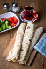 Traditional, local Turkish food; cheese pastry wrap (Turkish name; Sikma)