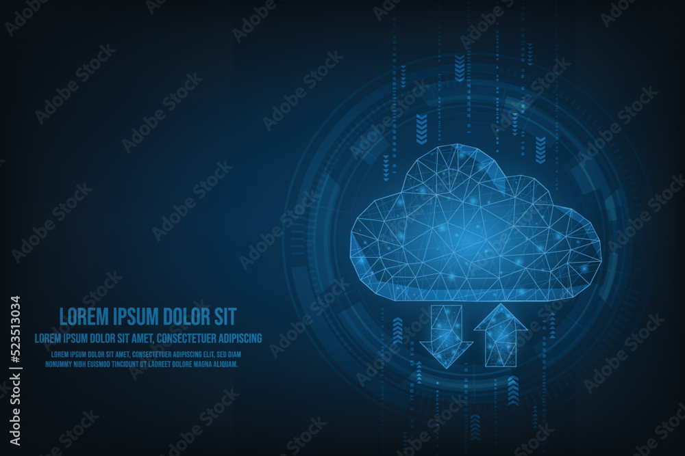 Poster vector data cloud online network from lines. abstract technology storage sign with two arrows up and