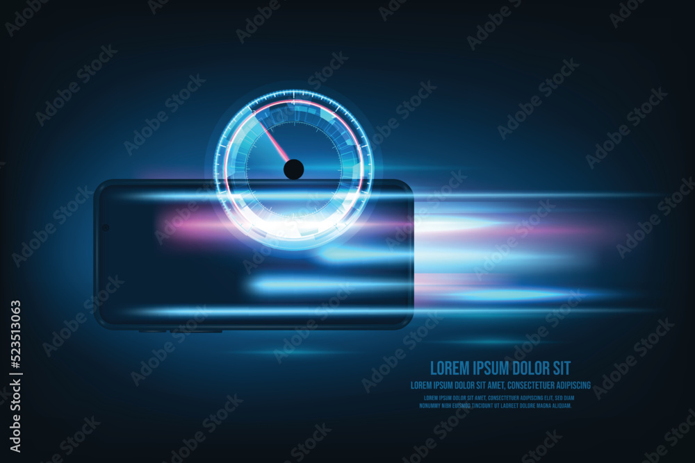 Poster vector technology internet high speed test smartphone interface template. mobile internet booster sc
