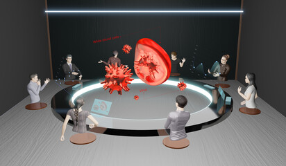 Online classes online seminars online meeting Avatars in the office and classroom People in Metaverse 3D illustration