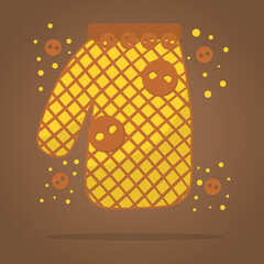 Bakery heat protection mitten, mit to hold hot. Vector potholder, bakery mitt, heat pots holder, mitten from heat-resistant material. Oven-glove, textile cloth to hold hot