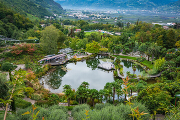 Merano’s Gardens of Trauttmansdorff Castle - A one of a kind botanical garden located in Merano, South Tyrol, northern Italy  - obrazy, fototapety, plakaty
