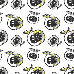 Apple pattern doodle hand drawn, outline, silhouette . Vector illustration