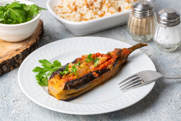 Traditional delicious Turkish foods; Eggplant food, Turkish name; imam bayildi