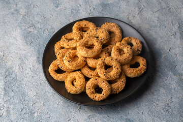 Turkish Bagel with sesame seeds or salty ring cookies. Turkish name; Kandil simidi or tuzlu halka kurabiye