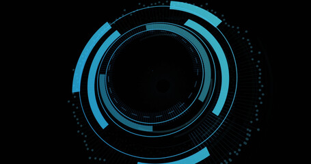 Image of digital cloud with padlock in processing circle on black background