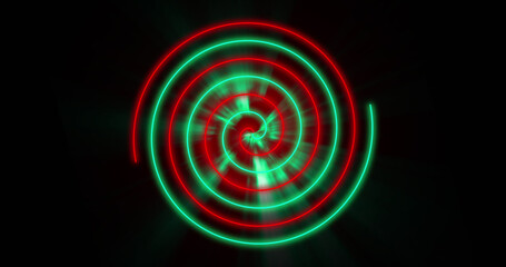 Image of glowing red and green circles over black background