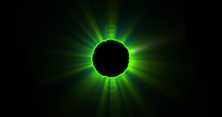 Image of glowing green circle eclipse over black background