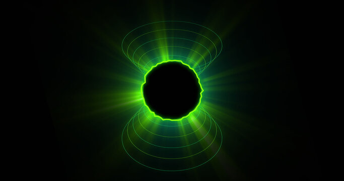 Image of glowing green circle eclipse over black background
