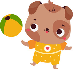 Cute puppy dog with ball. Cartoon animal character for kids and children
