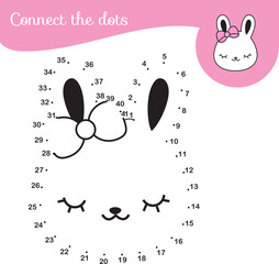 Connect the dots. Dot to dot by numbers activity for kids and toddlers. Children educational game. Draw cute bunny face - 523515211