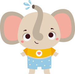 Cute happy elephant. Cartoon animal character for kids and children