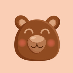 Cute bear portrait. Cartoon vector illustration of bear face. Design for baby clothes, cards, poster, textile, print, patterns and more.