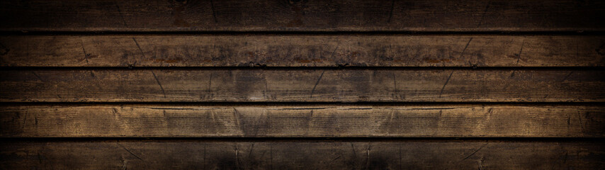 Fototapeta premium Old grunge rustic brown dark wood table floor or wall texture - Wooden timber background banner panorama