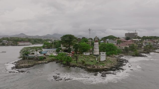 Aerial rotation of Aberdeen lighthouse point in Freetown, Sierra Leone.