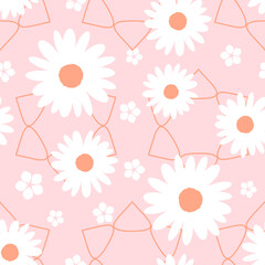 Seamless pattern with retro daisy flower on pink background vector illustration