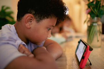 Boy watching video game controller