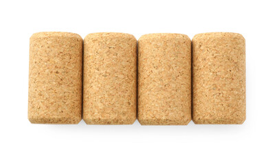 Set of wine bottle corks isolated on white, top view