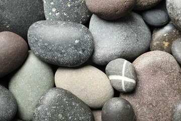 Many different stones as background, top view