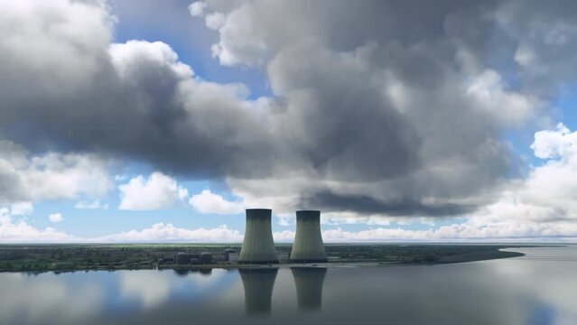 Aerial circular flight of a nuclear power plant in Doel. Belgium