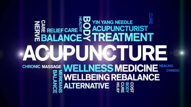 Acupuncture animated tag word cloud;text design animation kinetic typography seamless loop.