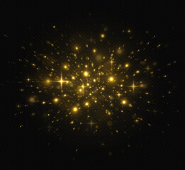 Fototapeta na wymiar Golden shiny stars. Sparkling magic dust particles. Yellow sparks and stars glitter special light effect. 