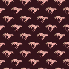 Hand drawn horse seamless pattern. Cute cartoon wallpaper with wild flower and stylized animals.