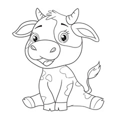 coloring pages or books for kids. cute baby cow cartoon. black and white`