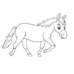 coloring pages or books for kids. cute horse cartoon. black and white
