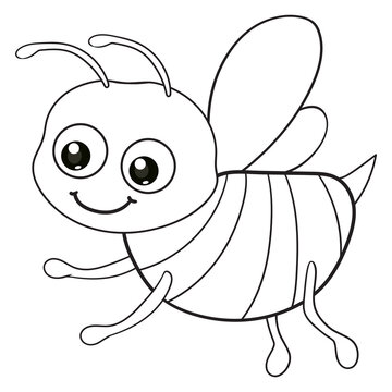 coloring pages or books for kids. cute bee cartoon. black and white