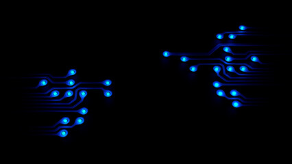 Minimalism Style Circuit Board Network on Black Background