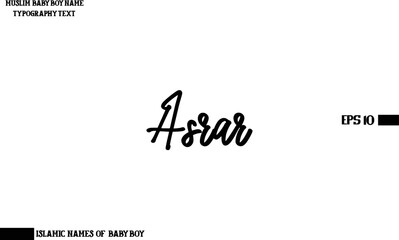 Asrar Male Islamic Name Bold Calligraphy Text