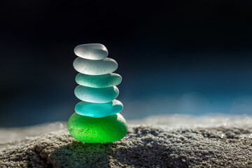 Zen balance stack of sea glass stones