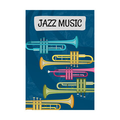 Poster design with musical instruments. Brochures for music day or festival. Concert and entertainment concept. Template for promotional leaflet or flyer