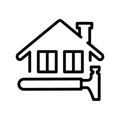 Roofing and installation of windows  black line icon. Pictogram for web page