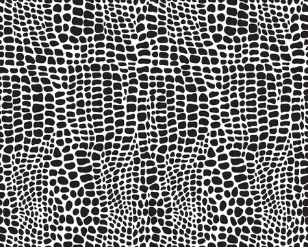 Illustration of alligator skin, black and white color, seamless pattern