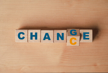 Turning of wording from Change to chance , Positive thinking and personal develop mindset concept.