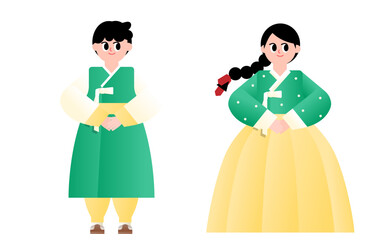 한복을 입은 남녀 캐릭터