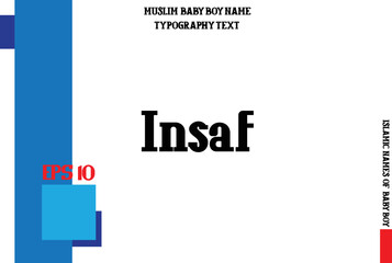 Baby Boy Arabic Name Insaf in Bold Calligraphy Text
