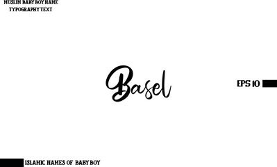 Typography Text of Baby Boy Arabic Name Basel